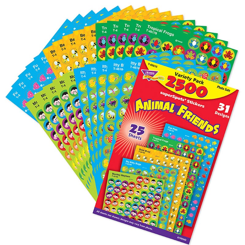 Trend Animal Friends superSpots Stickers Variety Pack from TREND Enterprises, Inc. 2500 ct; 7/16" Incentive Chart Size - Image 2